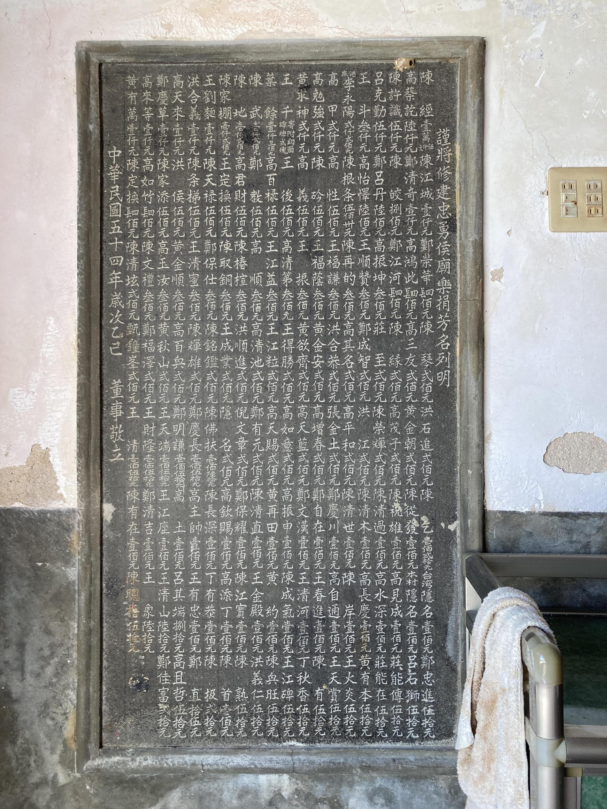 2024謹將修建忠勇侯廟樂捐芳名列明碑記錄