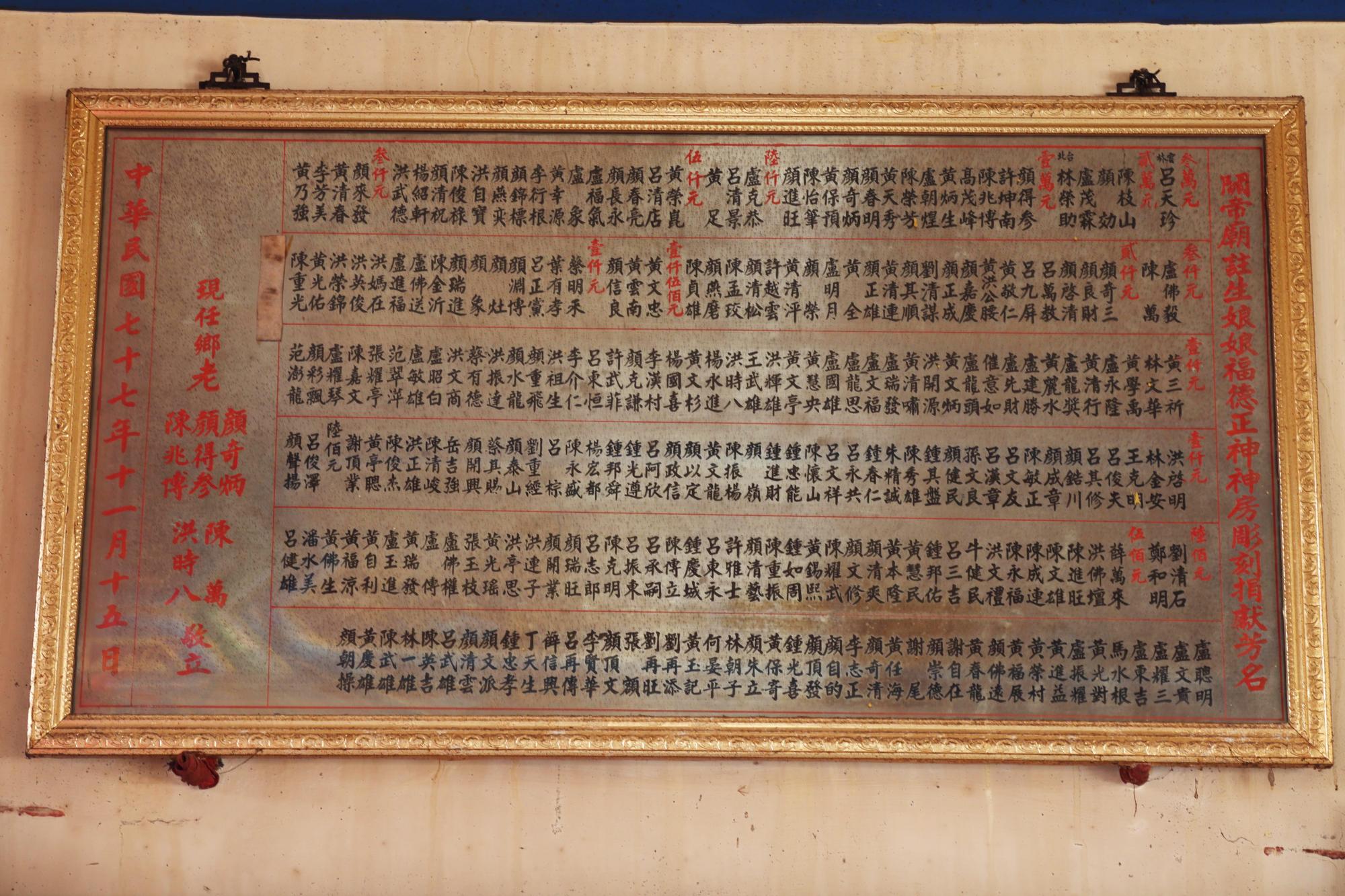 2025關帝廟註生娘娘福德正神神房雕刻捐献芳名記錄