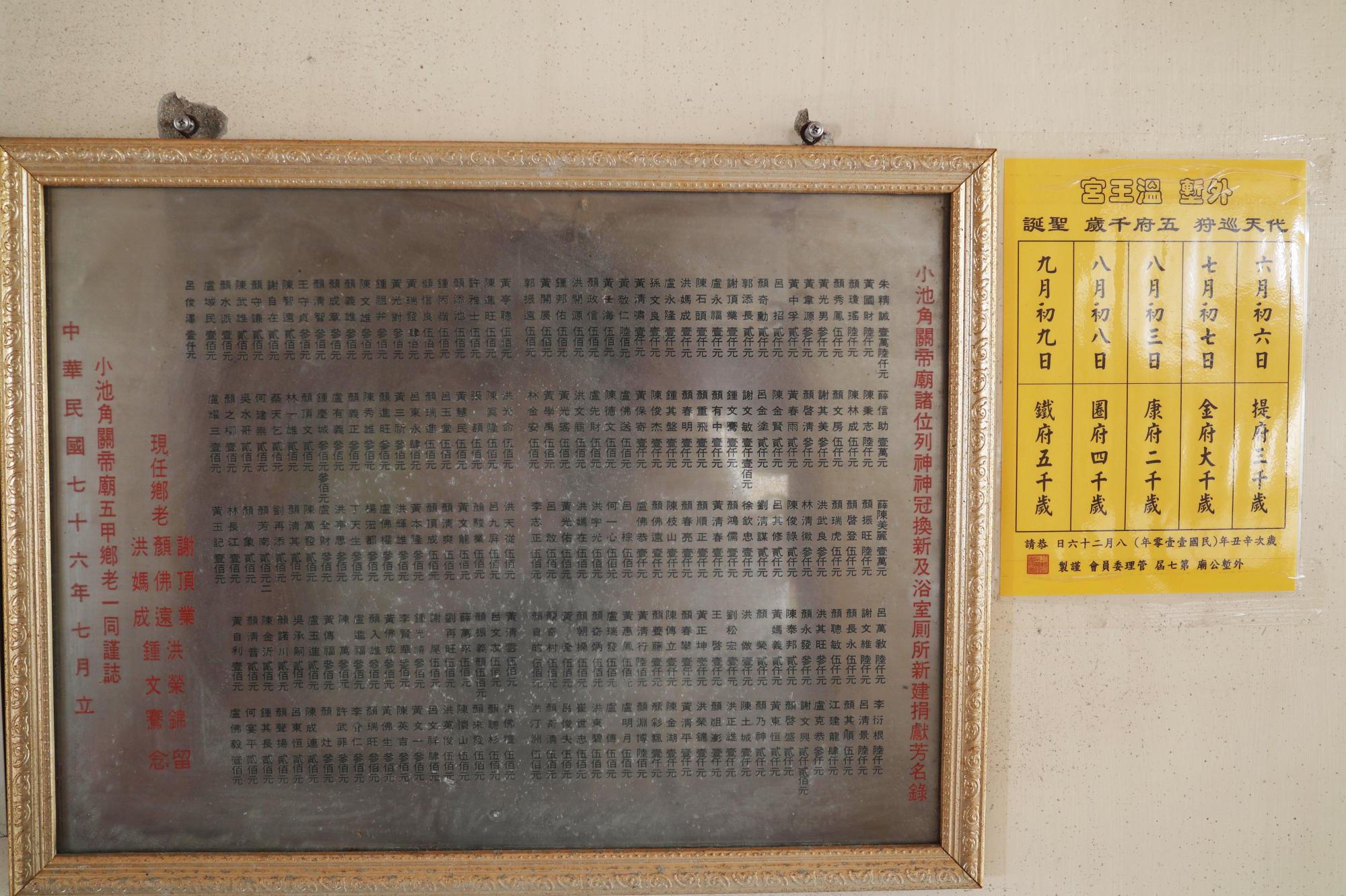 2025小池角關帝廟諸位列神神冠換新及浴室廁所新建捐献芳名錄